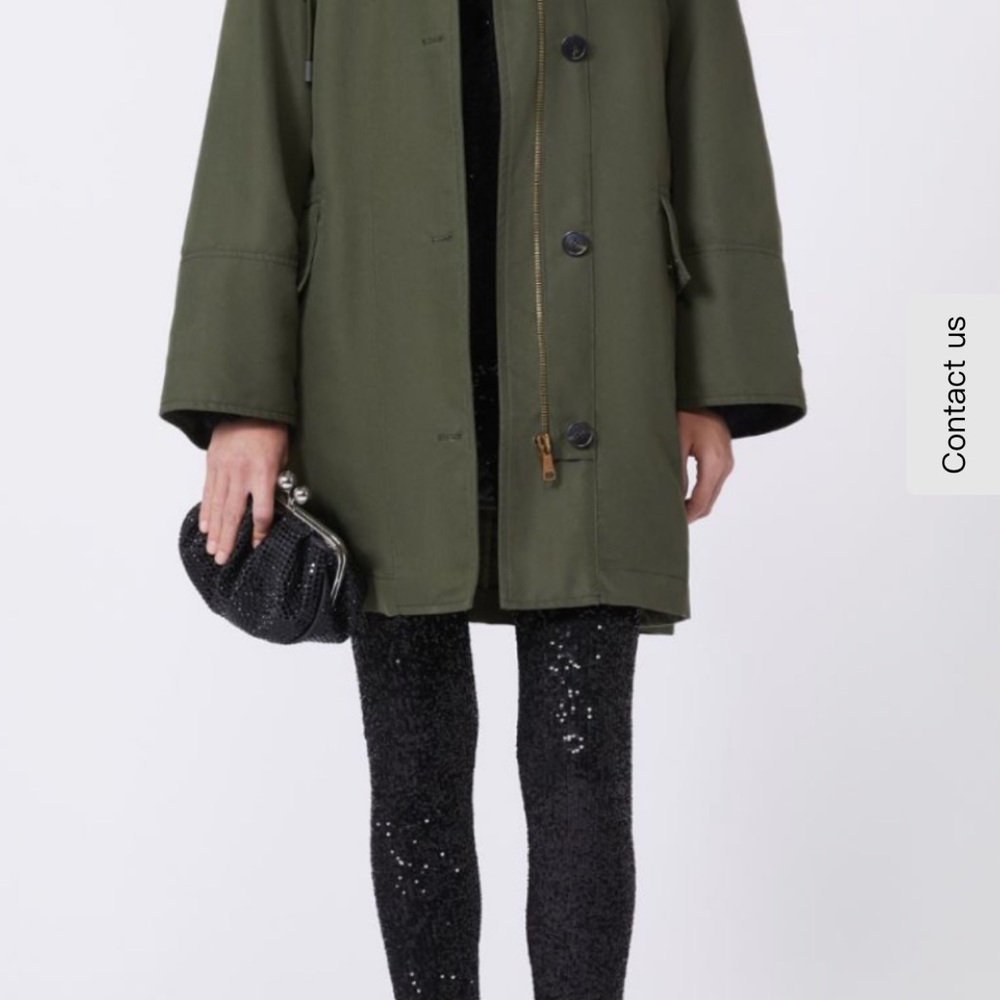 Army green coat with removable fur hooded vest